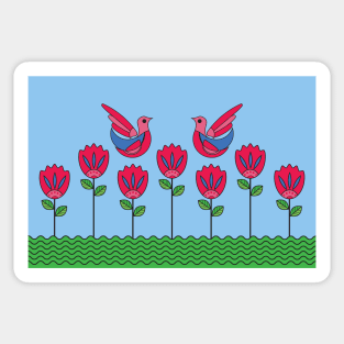 Mexican Flowers and Birds Folk Art Sticker